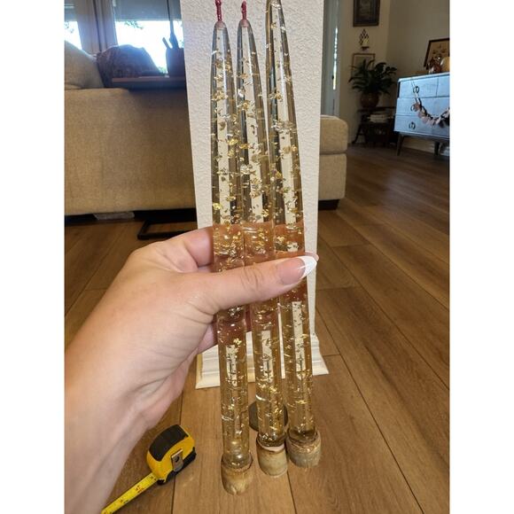 Vintage (5) Lucite 12” MCM Lucite Display Candles Clear With Gold Flecks 1960s - Picture 3 of 16